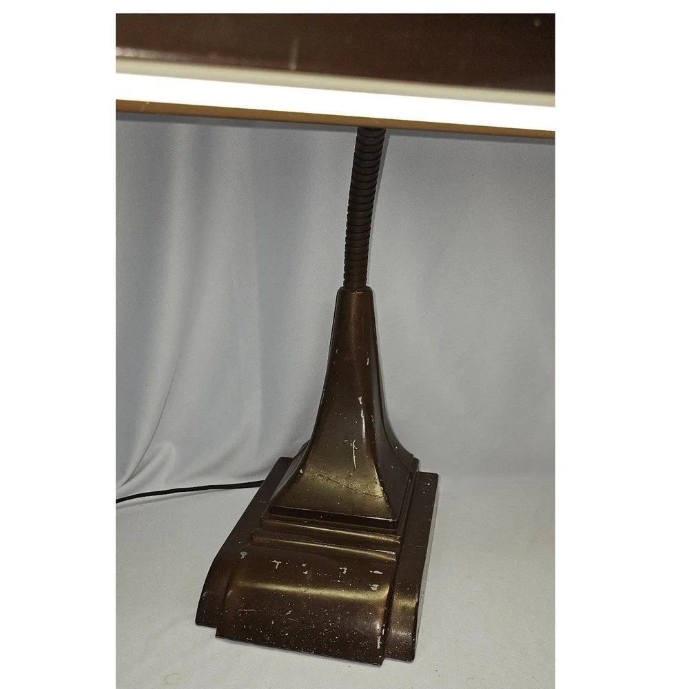 Vintage Art Deco Fluorescent Desk Lamp Brown Industrial Gooseneck Work Light